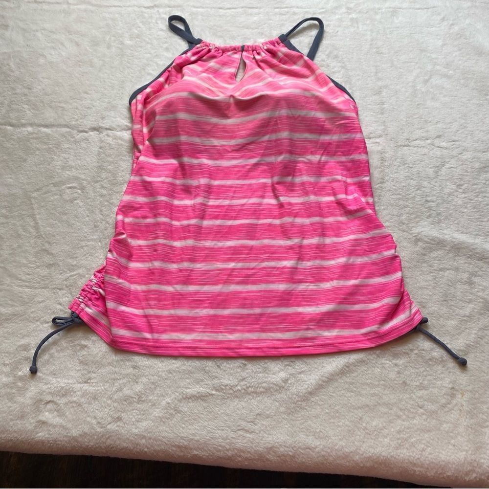 Free Country Pink White Striped Tankini Top Size XL